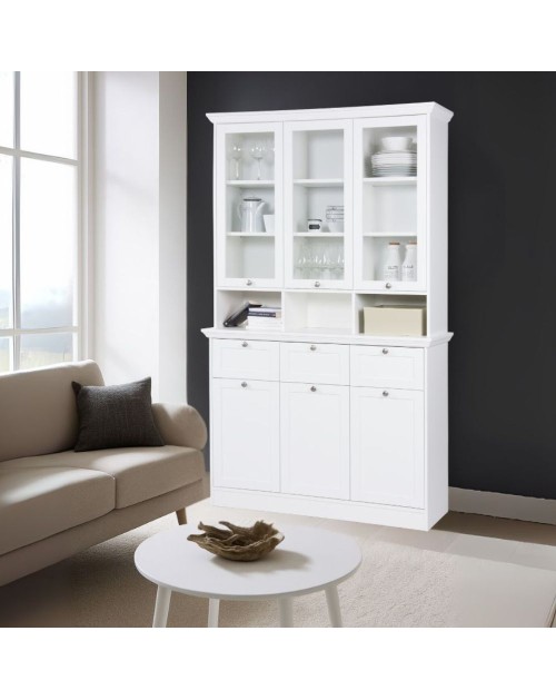 Credenza con tre ante in vetro e tre cassetti Landwood50 colore bianco
