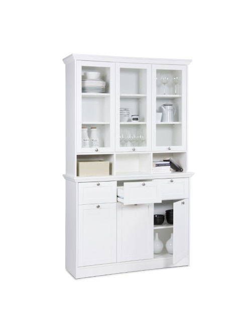 Credenza con tre ante in vetro e tre cassetti Landwood50 colore bianco