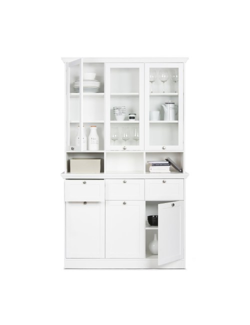 Credenza con tre ante in vetro e tre cassetti Landwood50 colore bianco