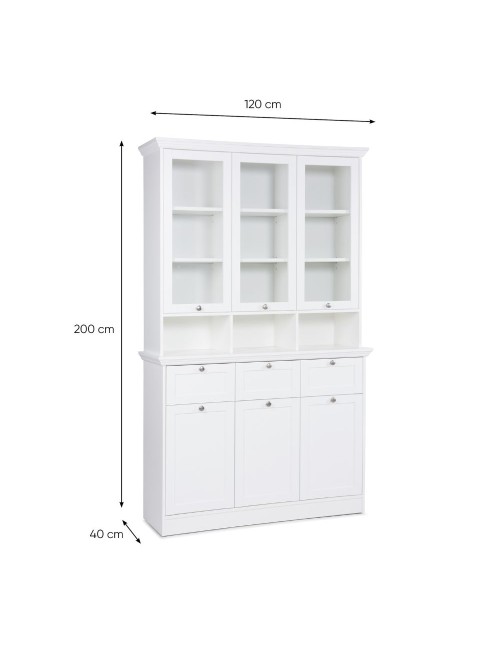 Credenza con tre ante in vetro e tre cassetti Landwood50 colore bianco