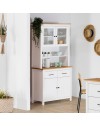 Credenza alta con vetrina Miranda in legno massiccio colore bianco e rovere 90x40x180H - 4 ante e 2 cassetti