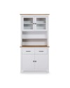 Credenza alta con vetrina Miranda in legno massiccio colore bianco e rovere 90x40x180H - 4 ante e 2 cassetti