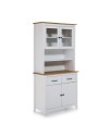 Credenza alta con vetrina Miranda in legno massiccio colore bianco e rovere 90x40x180H - 4 ante e 2 cassetti