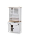 Credenza alta con vetrina Miranda in legno massiccio colore bianco e rovere 90x40x180H - 4 ante e 2 cassetti