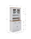 Credenza alta con vetrina Miranda in legno massiccio colore bianco e rovere 90x40x180H - 4 ante e 2 cassetti