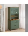 Credenza alta con vetrina Miranda in legno massiccio colore verde e rovere 90x40x180H - 4 ante e 2 cassetti