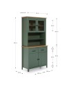 Credenza alta con vetrina Miranda in legno massiccio colore verde e rovere 90x40x180H - 4 ante e 2 cassetti