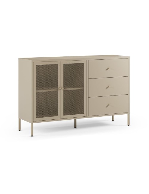 Credenza Fayna in metallo sabbia con 2 ante e 3 cassetti 140x40x90H Design industriale
