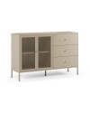 Credenza Fayna in metallo sabbia con 2 ante e 3 cassetti 140x40x90H Design industriale