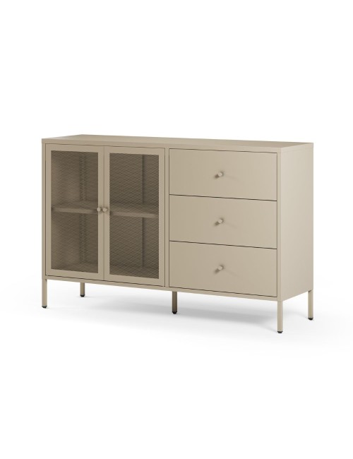 Credenza Fayna in metallo sabbia con 2 ante e 3 cassetti 140x40x90H Design industriale