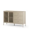 Credenza Fayna in metallo sabbia con 2 ante e 3 cassetti 140x40x90H Design industriale