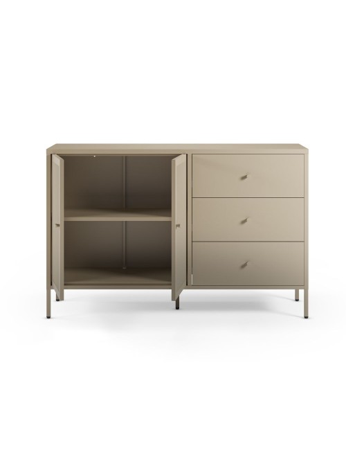 Credenza Fayna in metallo sabbia con 2 ante e 3 cassetti 140x40x90H Design industriale