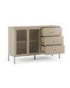 Credenza Fayna in metallo sabbia con 2 ante e 3 cassetti 140x40x90H Design industriale