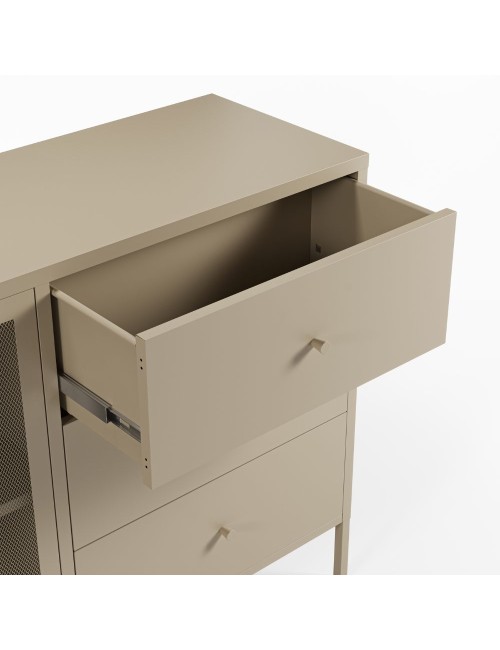 Credenza Fayna in metallo sabbia con 2 ante e 3 cassetti 140x40x90H Design industriale