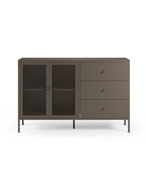 Credenza Fayna in metallo mocha con 2 ante e 3 cassetti 140x40x90H Design industriale
