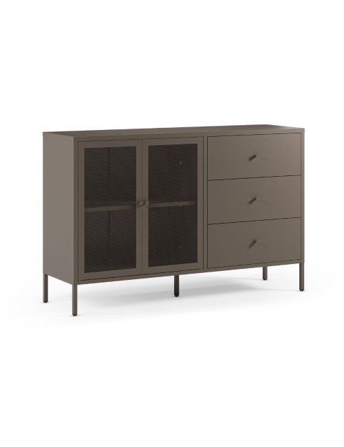 Credenza Fayna in metallo mocha con 2 ante e 3 cassetti 140x40x90H Design industriale