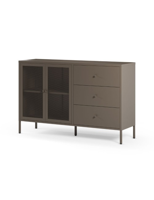 Credenza Fayna in metallo mocha con 2 ante e 3 cassetti 140x40x90H Design industriale