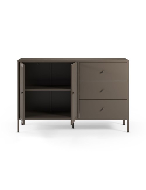 Credenza Fayna in metallo mocha con 2 ante e 3 cassetti 140x40x90H Design industriale
