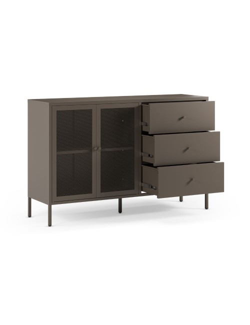 Credenza Fayna in metallo mocha con 2 ante e 3 cassetti 140x40x90H Design industriale
