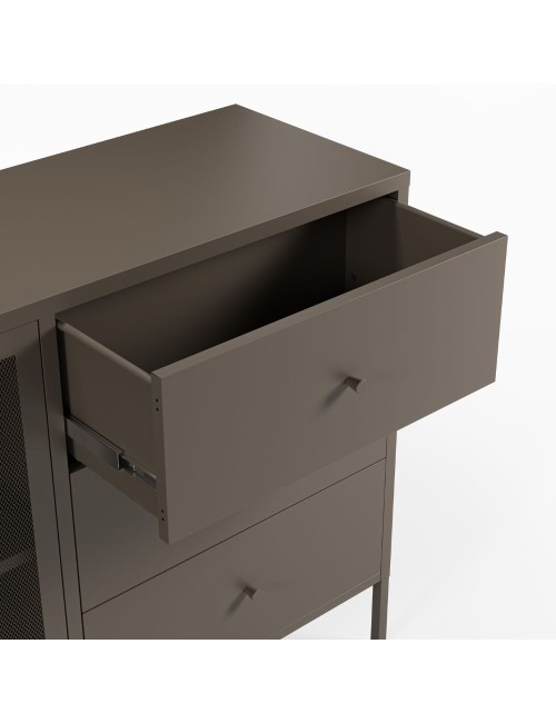 Credenza Fayna in metallo mocha con 2 ante e 3 cassetti 140x40x90H Design industriale