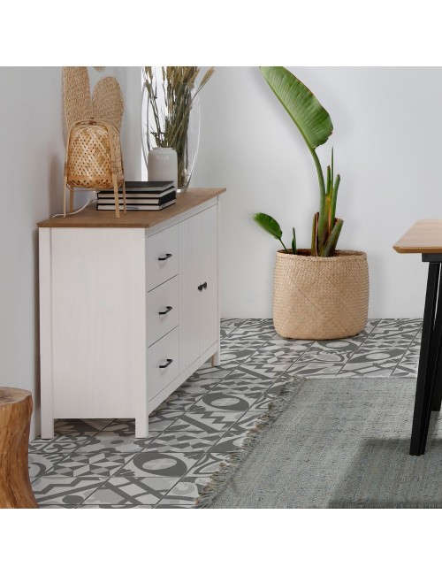 Credenza Miranda in legno massiccio colore bianco e pino 150x40x80H - 2 Ante e 3 cassetti