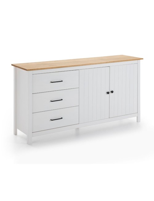 Credenza Miranda in legno massiccio colore bianco e pino 150x40x80H - 2 Ante e 3 cassetti
