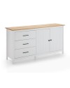 Credenza Miranda in legno massiccio colore bianco e pino 150x40x80H - 2 Ante e 3 cassetti