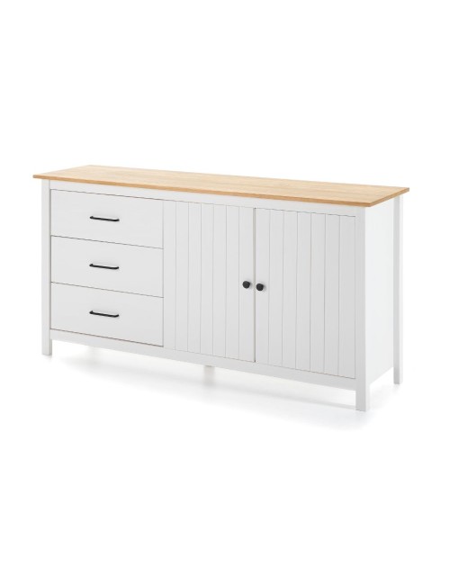 Credenza Miranda in legno massiccio colore bianco e pino 150x40x80H - 2 Ante e 3 cassetti