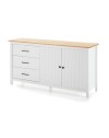 Credenza Miranda in legno massiccio colore bianco e pino 150x40x80H - 2 Ante e 3 cassetti