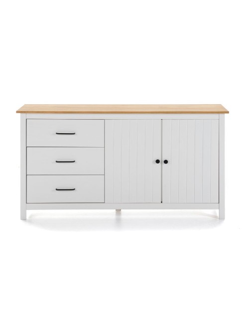 Credenza Miranda in legno massiccio colore bianco e pino 150x40x80H - 2 Ante e 3 cassetti