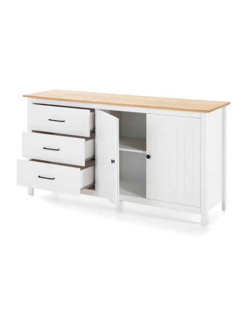 Credenza Miranda in legno massiccio colore bianco e pino 150x40x80H - 2 Ante e 3 cassetti