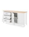 Credenza Miranda in legno massiccio colore bianco e pino 150x40x80H - 2 Ante e 3 cassetti