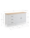 Credenza Miranda in legno massiccio colore bianco e pino 150x40x80H - 2 Ante e 3 cassetti