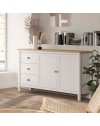 Credenza Misti bianco e rovere con 2 ante e 3 cassetti in legno massiccio 150x40x80H