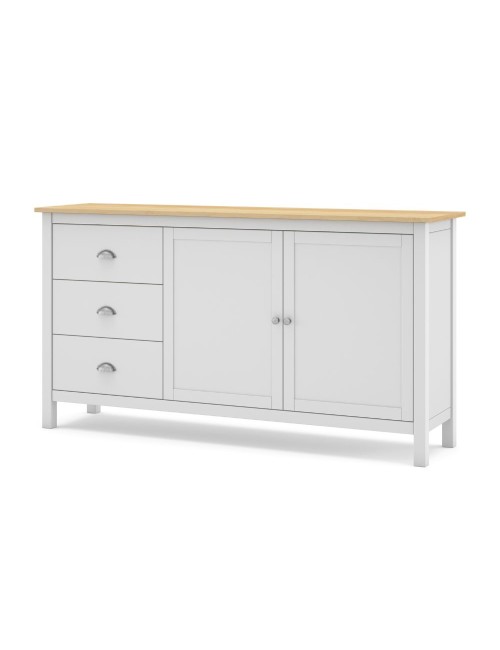 Credenza Misti bianco e rovere con 2 ante e 3 cassetti in legno massiccio 150x40x80H