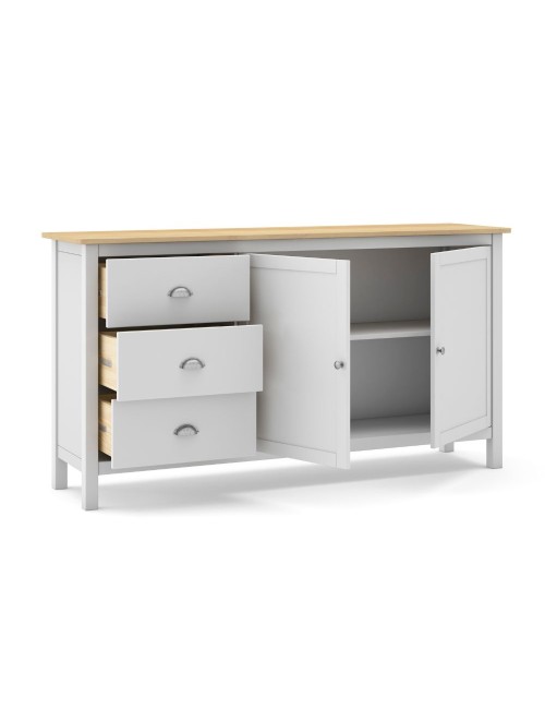 Credenza Misti bianco e rovere con 2 ante e 3 cassetti in legno massiccio 150x40x80H
