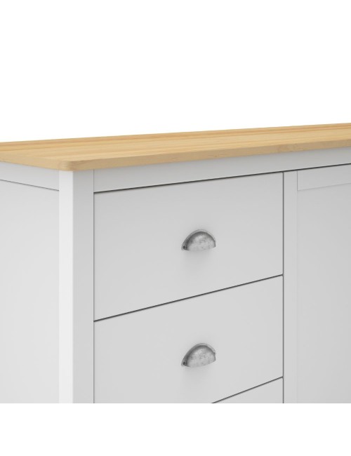 Credenza Misti bianco e rovere con 2 ante e 3 cassetti in legno massiccio 150x40x80H