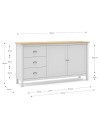 Credenza Misti bianco e rovere con 2 ante e 3 cassetti in legno massiccio 150x40x80H