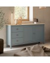 Credenza Misti verde cachi e rovere con 2 ante e 3 cassetti in legno massiccio 150x40x80H