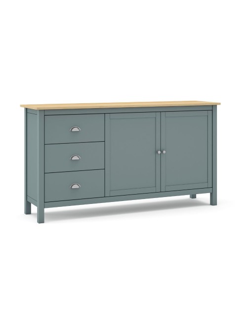 Credenza Misti verde cachi e rovere con 2 ante e 3 cassetti in legno massiccio 150x40x80H