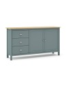 Credenza Misti verde cachi e rovere con 2 ante e 3 cassetti in legno massiccio 150x40x80H