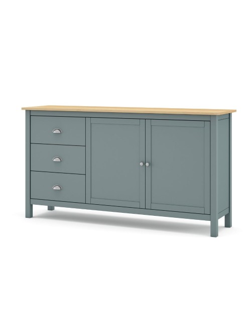Credenza Misti verde cachi e rovere con 2 ante e 3 cassetti in legno massiccio 150x40x80H