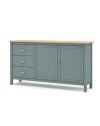 Credenza Misti verde cachi e rovere con 2 ante e 3 cassetti in legno massiccio 150x40x80H