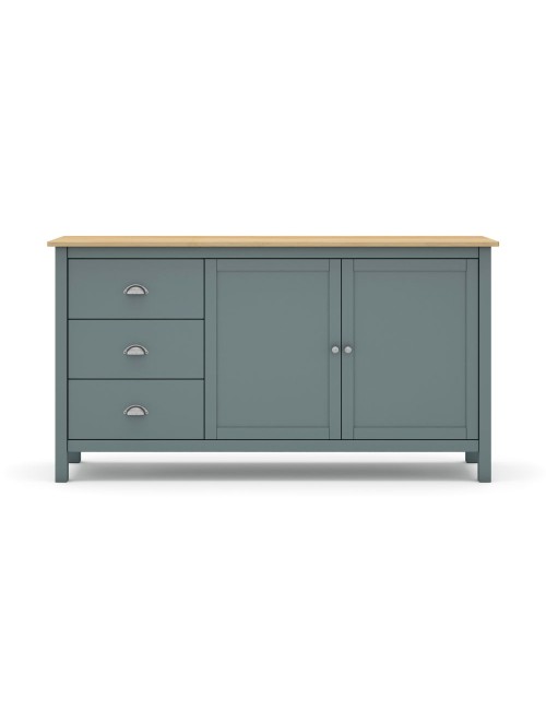 Credenza Misti verde cachi e rovere con 2 ante e 3 cassetti in legno massiccio 150x40x80H