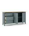 Credenza Misti verde cachi e rovere con 2 ante e 3 cassetti in legno massiccio 150x40x80H