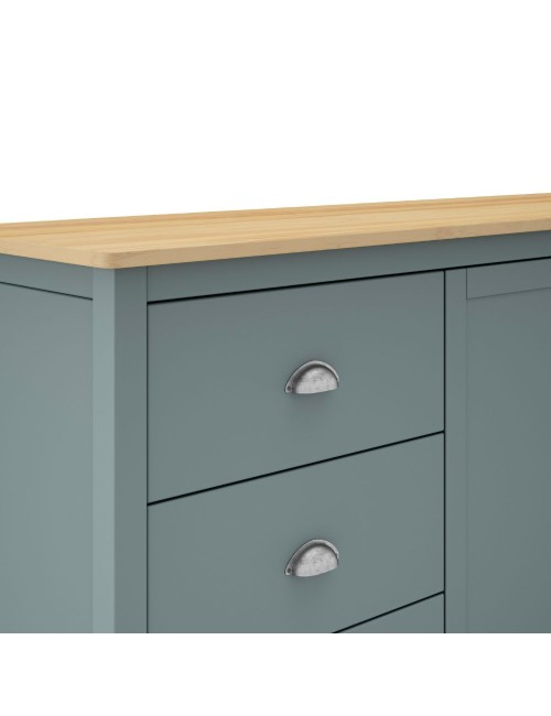 Credenza Misti verde cachi e rovere con 2 ante e 3 cassetti in legno massiccio 150x40x80H