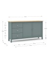 Credenza Misti verde cachi e rovere con 2 ante e 3 cassetti in legno massiccio 150x40x80H