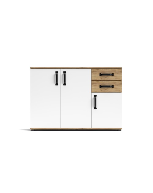 Credenza rovere bianco 3 ante e 2 cassetti 120x32x83 Mosso MO4