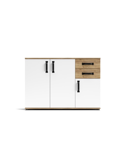 Credenza rovere bianco 3 ante e 2 cassetti 120x32x83 Mosso MO4
