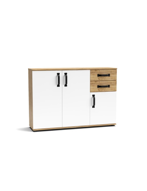 Credenza rovere bianco 3 ante e 2 cassetti 120x32x83 Mosso MO4